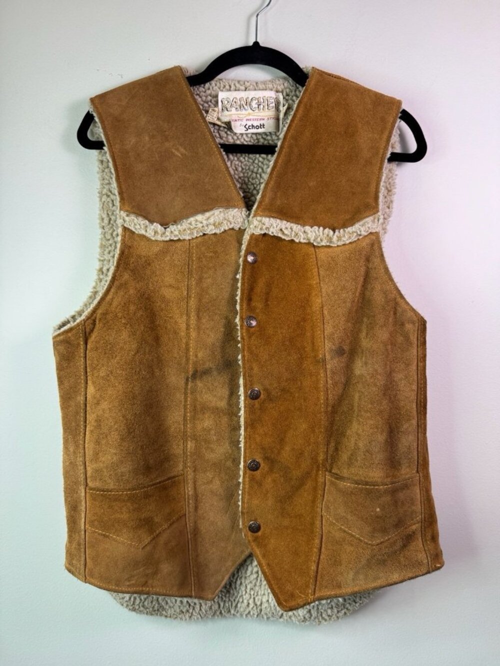 VTG Schott Rancher Mens Western Suede Leather Vest Jacket Size XL